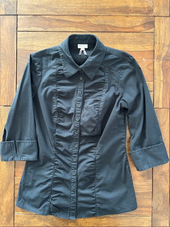 Dynamite Tops - Dynamite Black Button-Down Ruffled Front Blouse